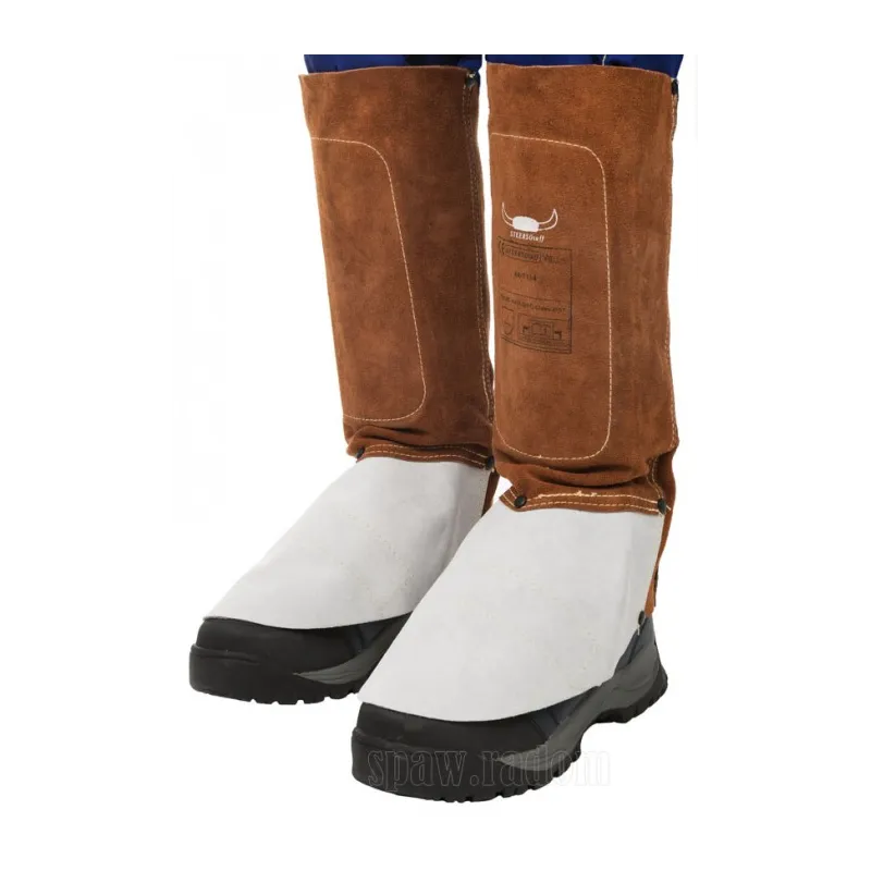 Skórzany nagolennik spawalniczy z nastopnikiem z dwoiny bydlęcej (para) - Lava Brown 36cm dł. (W0099)