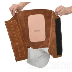 Skórzany nagolennik spawalniczy z nastopnikiem z dwoiny bydlęcej (para) - Lava Brown 36cm dł. (W0099)