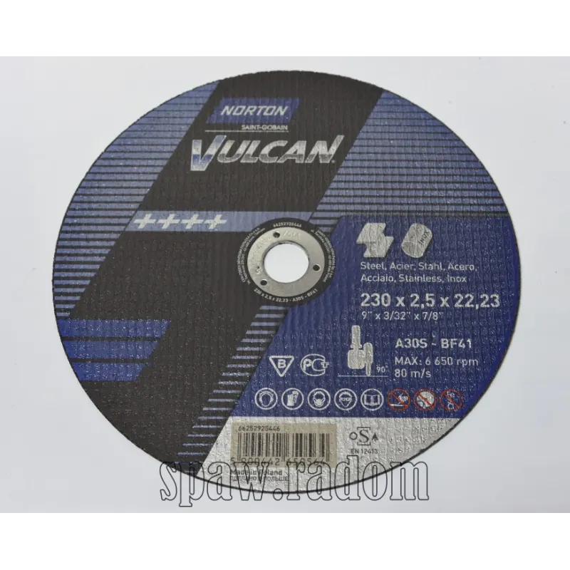 Tarcza do cięcia metal/inox Vulcan 230x2.5x22.23 NORTON (N0056)