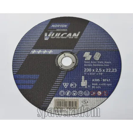 Tarcza do cięcia metal/inox Vulcan 230x2.5x22.23 NORTON (N0056)