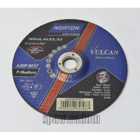 Tarcza do szlifowania metal/inox Vulcan 180x6.4x22.23 NORTON (N0043)