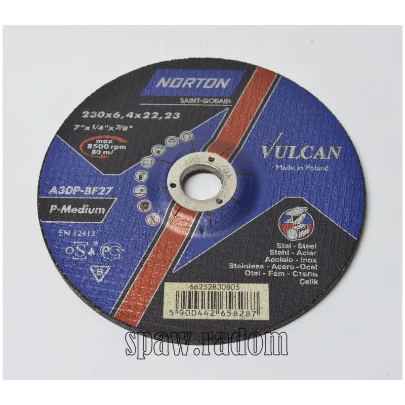 Tarcza do szlifowania metal/inox Vulcan 230x6.4x22.23 NORTON (N0044)