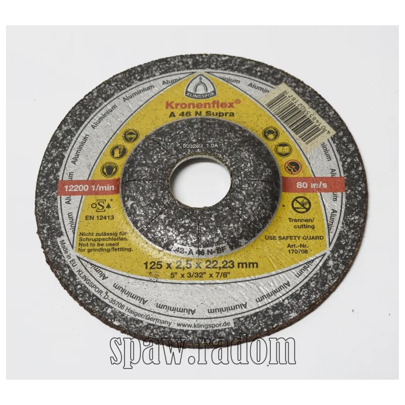 Tarcza do cięcia aluminium A46N Supra 125x2,5x22 KLINGSPOR (K0002)