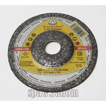 Tarcza do cięcia aluminium A46N Supra 125x2,5x22 KLINGSPOR (K0002)
