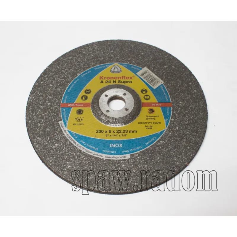Tarcza do szlifowania inox A24N Supra 230x6,0x22 (K0026) KLINGSPOR