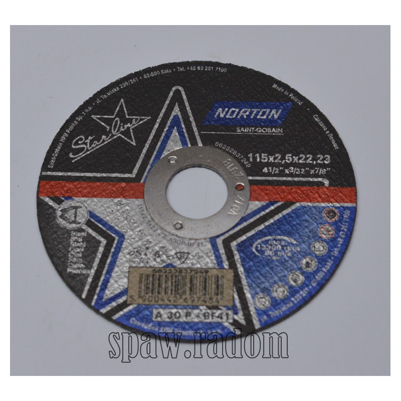 Tarcza do cięcia metalu Starline 115x2.5x22.23 NORTON (N0025)