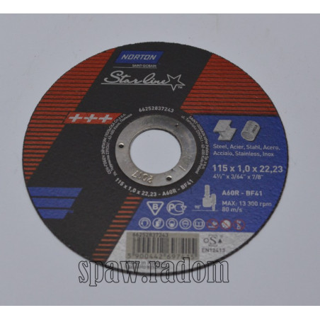 Tarcza do cięcia metal/inox Starline 115 x 1.0 x 22.23 NORTON (N0045)