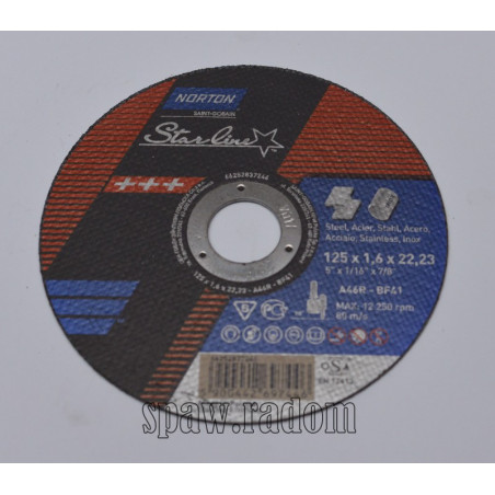 Tarcza do cięcia metal/inox Starline 125 x 1.6 x 22.23 NORTON (N0039)