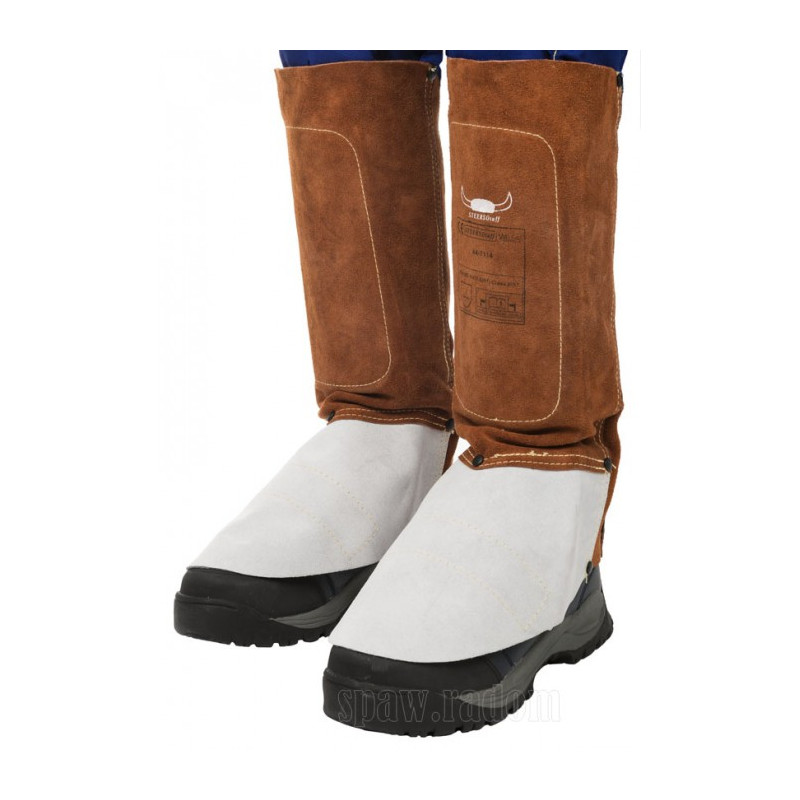 Skórzany nagolennik spawalniczy z nastopnikiem z dwoiny bydlęcej (para) - Lava Brown 36cm dł. (W0099)
