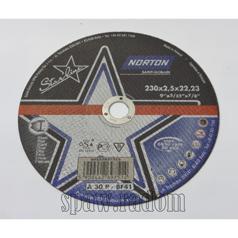 Tarcza do cięcia metalu Starline 230x2.5x22.23 NORTON (N0027)