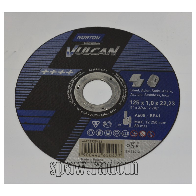 Tarcza do cięcia metal/inox Vulcan 125x1.0x22.23 NORTON (N0049)