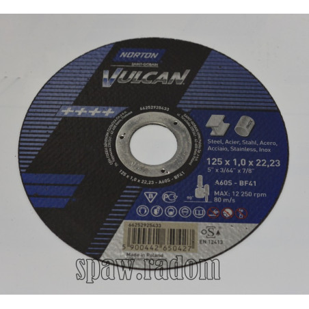 Tarcza do cięcia metal/inox Vulcan 125x1.0x22.23 NORTON (N0049)