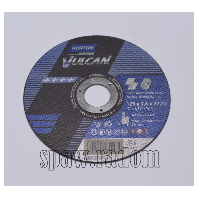 Tarcza do cięcia metal/inox Vulcan 125x1.6x22.23 NORTON (N0050)