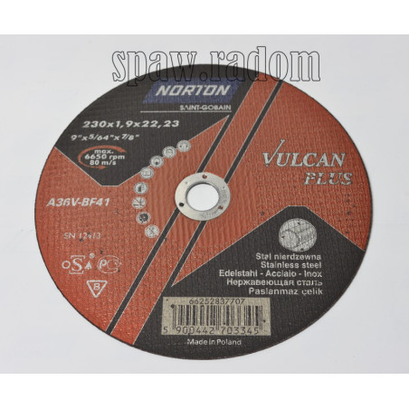 Tarcza do cięcia inox Vulcan Plus 230x1.9x22.23 NORTON (N0067)