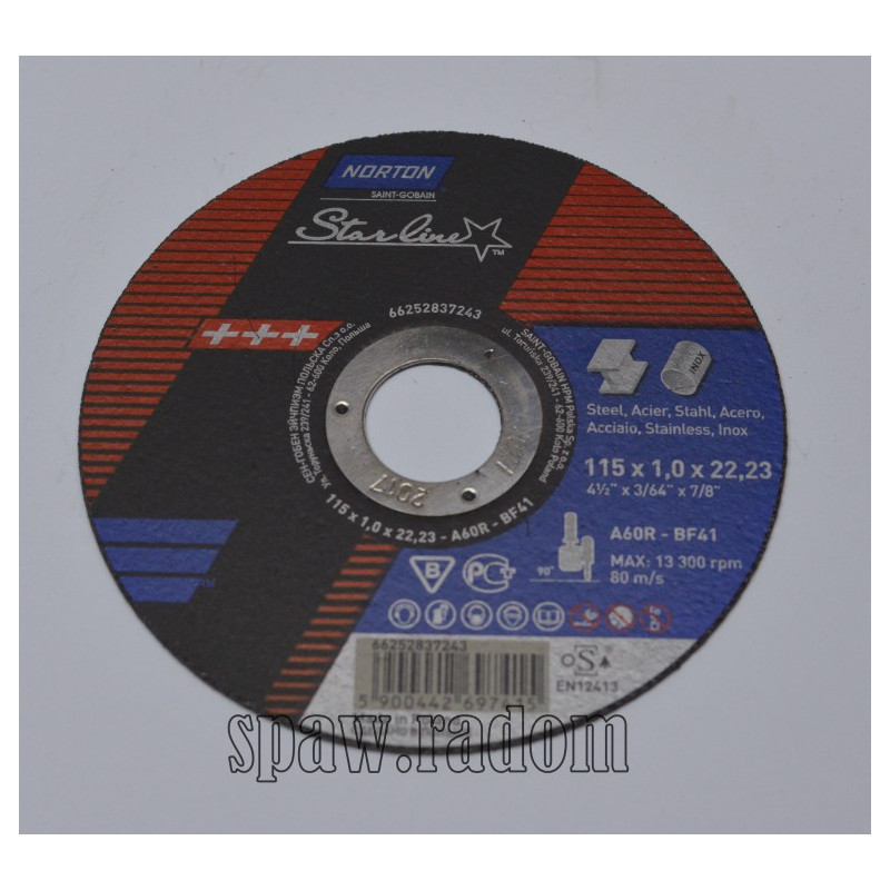 Tarcza do cięcia metal/inox Starline 115 x 1.0 x 22.23 NORTON (N0045)