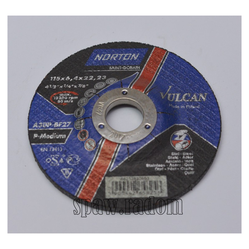 Tarcza do szlifowania metal/inox Vulcan 115x6.4x22.23 NORTON (N0041)