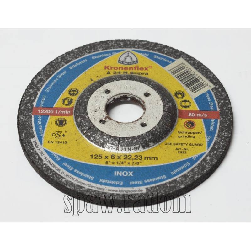 Tarcza do szlifowania inox A24N Supra 125x6,0x22 KLINGSPOR (K0025)