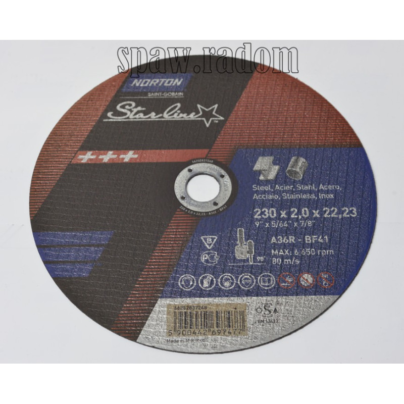 Tarcza do cięcia metal/inox Starline 230 x 2.0 x 22.23 NORTON (N0040)