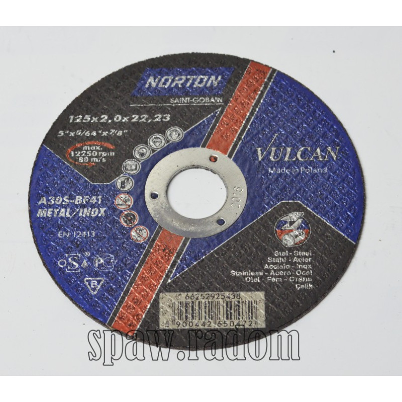 Tarcza do cięcia metal/inox Vulcan 125x2.0x22.23 NORTON (N0051)