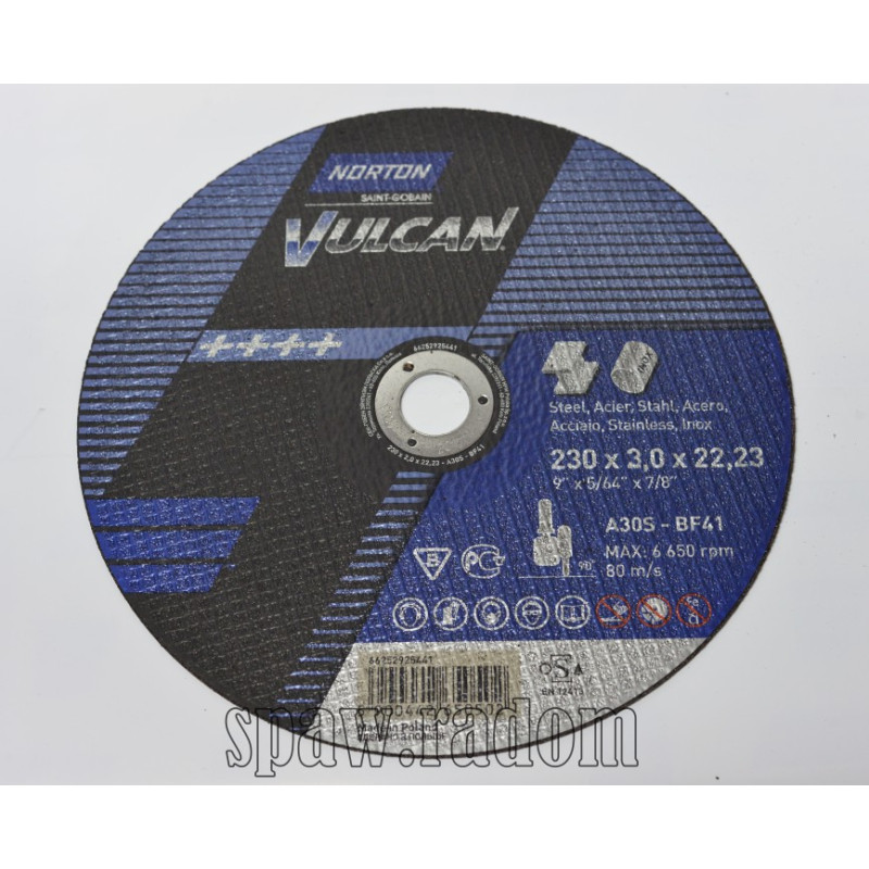 Tarcza do cięcia metal/inox Vulcan 230x3,0x22.23 NORTON (N0057)