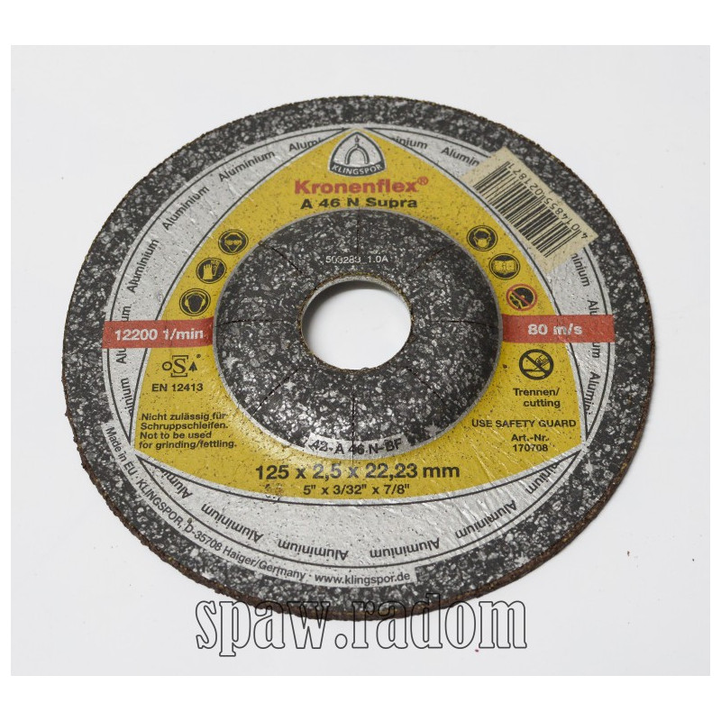 Tarcza do cięcia aluminium A46N Supra 125x2,5x22 KLINGSPOR (K0002)