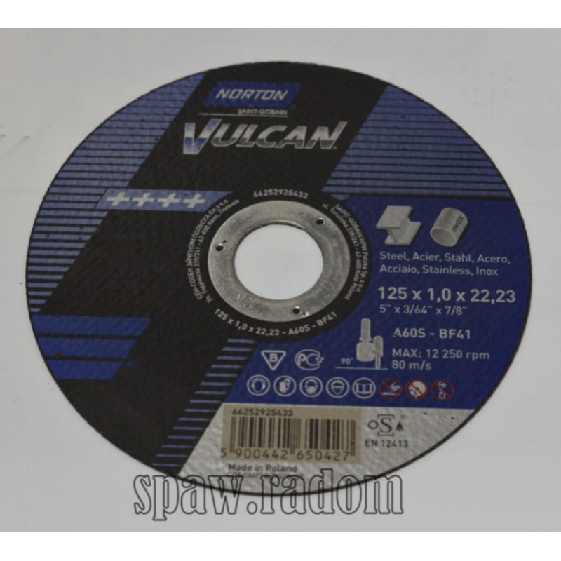 Tarcza do cięcia metal/inox Vulcan 125x1.0x22.23 (zestaw 10szt. w puszcze) NORTON (N4799)