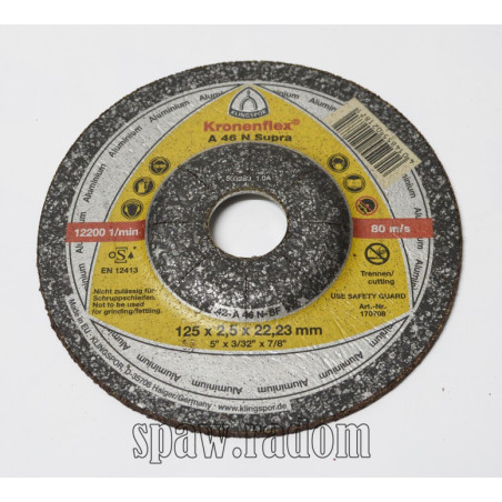 Tarcza do cięcia aluminium A46N Supra 125x2,5x22 KLINGSPOR (K0002)