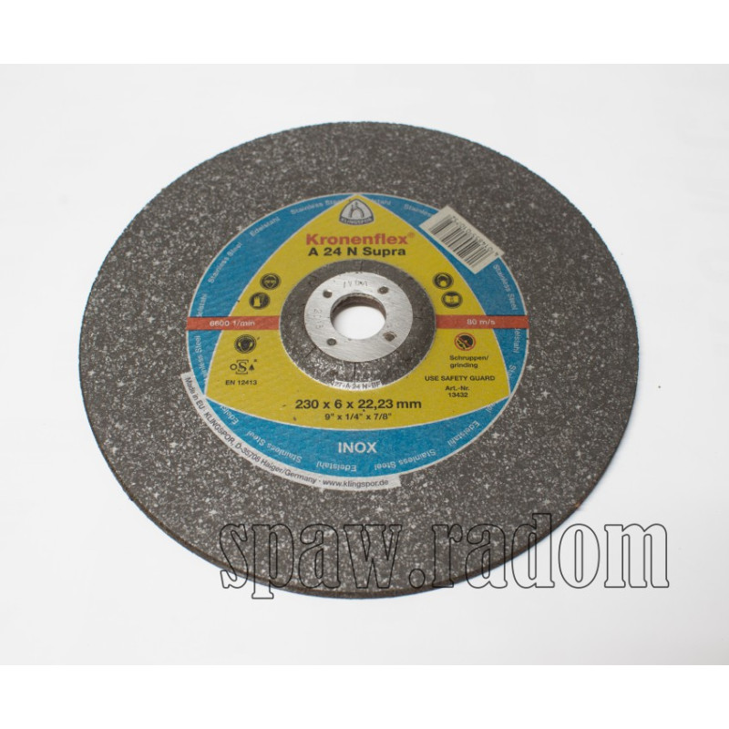 Tarcza do szlifowania inox A24N Supra 230x6,0x22 (K0026) KLINGSPOR