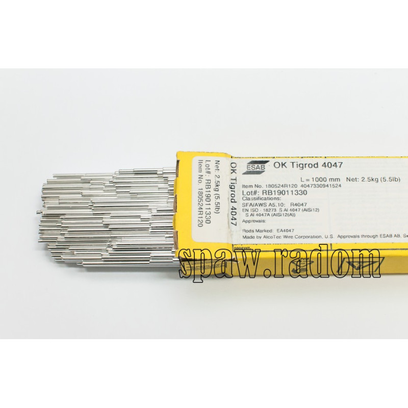 Drut do spawania OK TIGROD 4047 AlSi12 fi 3,2/2,5kg ESAB (ESAB2300) (cena za 1kg)