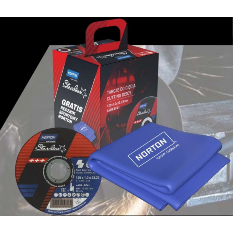 Tarcza do cięcia metal/inox Starline 125 x 1.0 x 22.23 zestaw 100szt. + ręcznik NORTON (N9869)