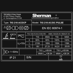200A TIG 210AC/DC PULSE SHERMAN (TEC5499) + zestawy