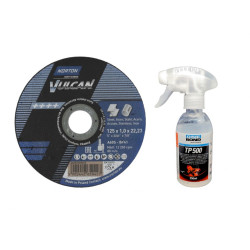 Tarcza do cięcia metal/inox Vulcan 125x1.0x22.23 (zestaw 100szt.) + płyn termiczny NORTON (N9566)